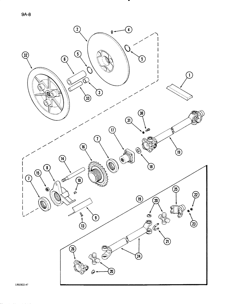 Схема запчастей Case IH 1670 - (9A-08) - SEPARATOR JACKSHAFT DRIVE, WITHOUT STRAW CHOPPER (13) - FEEDER