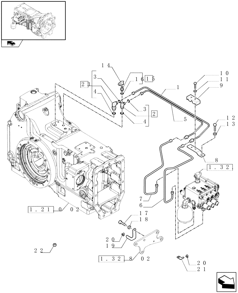 Схема запчастей Case IH PUMA 125 - (1.29.6[04]) - LOW PRESSURE GEARBOX CONTROL PIPES (03) - TRANSMISSION