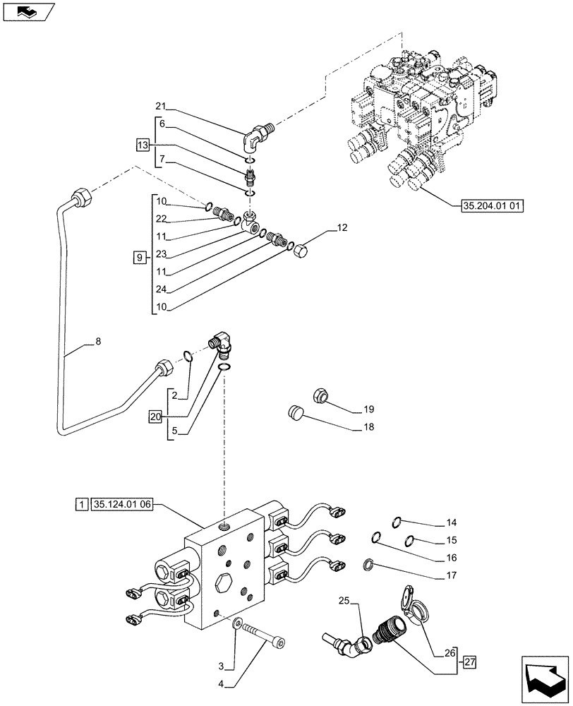 Схема запчастей Case IH PUMA 170 - (35.124.01[05]) - RIGHT LIFT ROD AND TOP LINK HYDRAULIC ADJUST W/ELECTRONIC CONTROL - AUXILIARY DISTRIBUTOR (VAR.728484) (35) - HYDRAULIC SYSTEMS