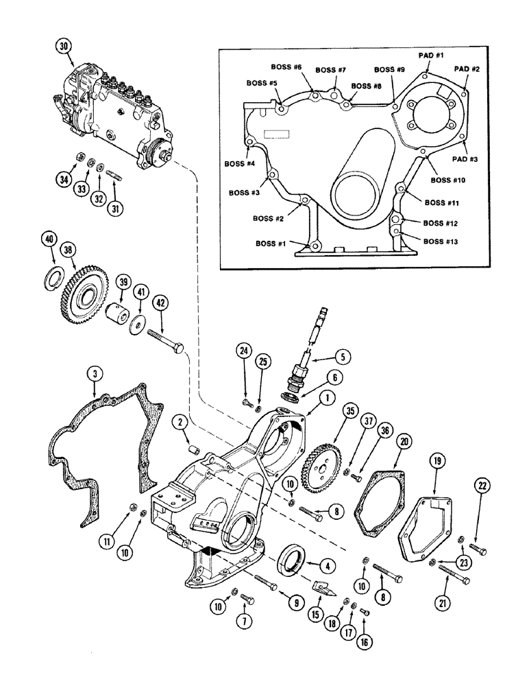 Схема запчастей Case IH 2394 - (3-02) - TIMING GEAR COVER AND INJECTION PUMP DRIVE, 504BDT DIESEL ENGINE (03) - FUEL SYSTEM