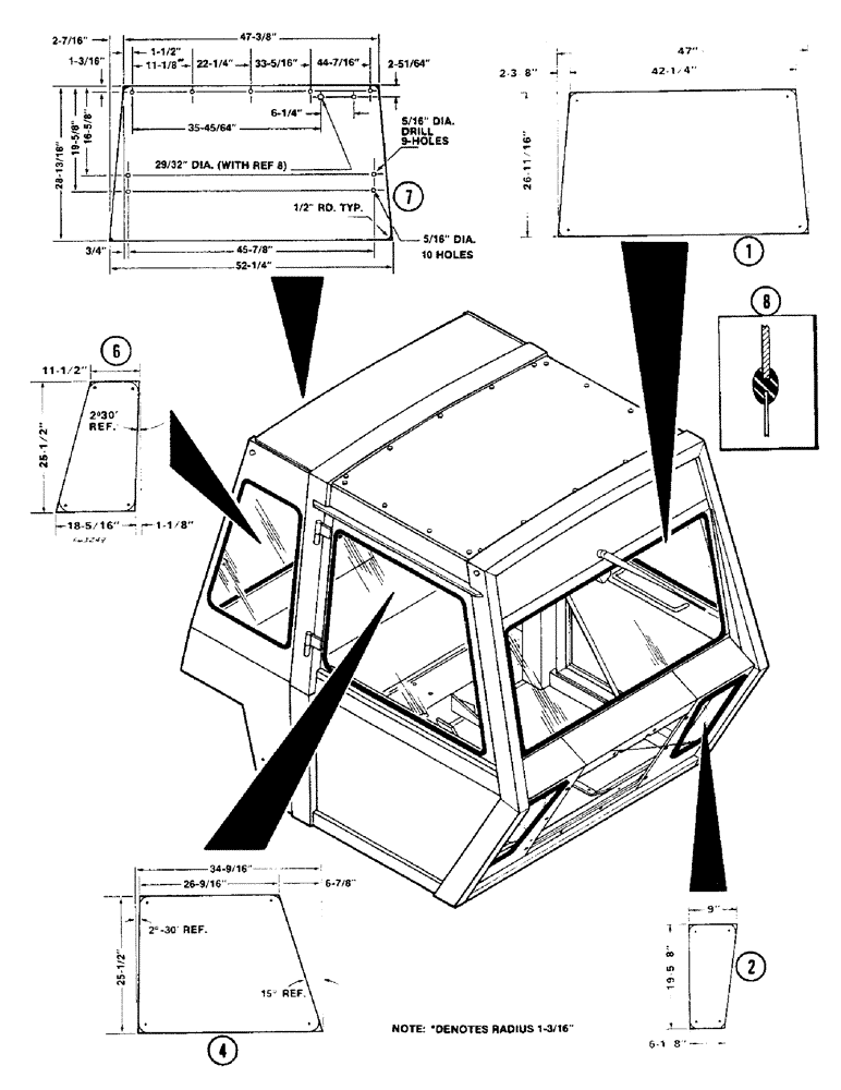 Схема запчастей Case IH 4890 - (9-418) - CAB, GLASS, US VALUE (09) - CHASSIS/ATTACHMENTS