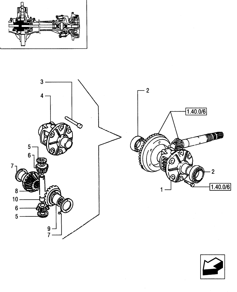 Схема запчастей Case IH JX55 - (1.40.0/07[01]) - FRONT AXLE - DIFFERENTIAL AND RELEVANT PARTS (04) - FRONT AXLE & STEERING