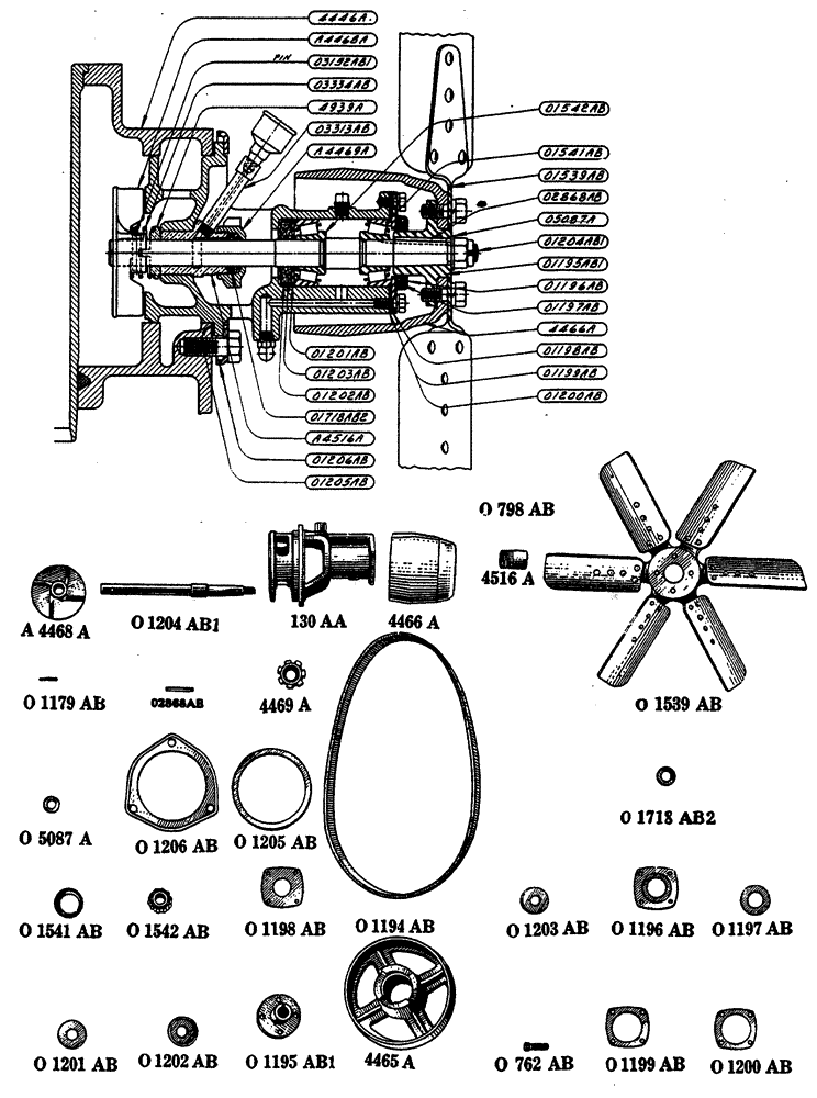 Схема запчастей Case IH L-SERIES - (029) - FAN AND WATER PUMP, FLAT TYPE BELT (PRIOR TO TRACTOR NO. L300723) (02) - ENGINE