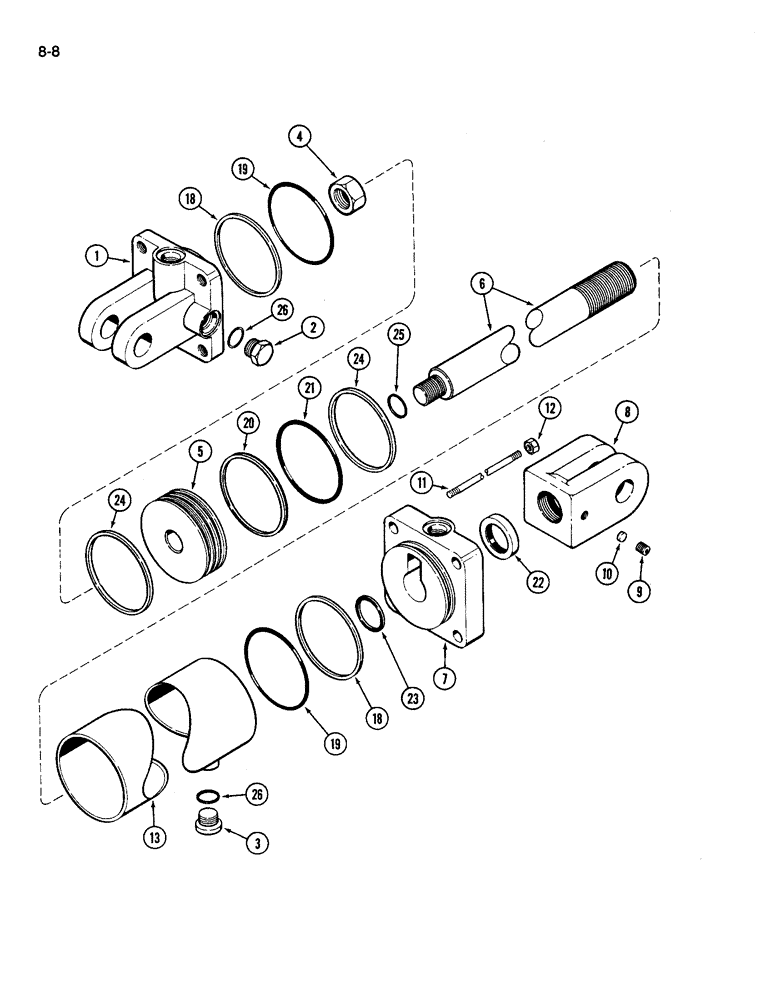 Схема запчастей Case IH 696 - (8-08) - DEPTH CONTROL HYDRAULIC CYLINDER 3-1/2 INCH BORE X 12 INCH STROKE (08) - HYDRAULICS