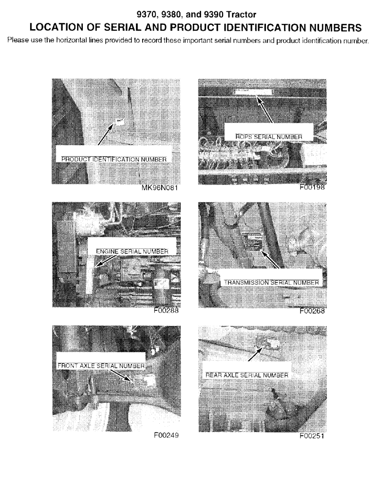 Схема запчастей Case IH 9370 - (1-02) - LOCATION OF SERIAL AND PRODUCT IDENTIFICATION NUMBERS (00) - PICTORIAL INDEX
