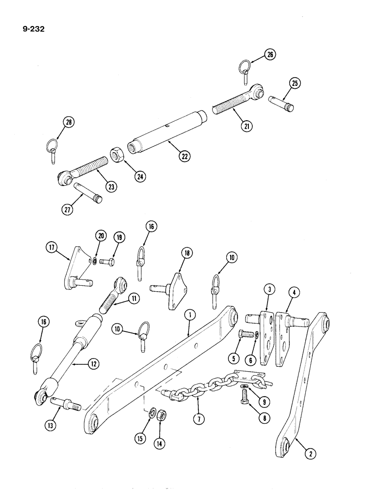 Схема запчастей Case IH 1194 - (9-232) - LINKS AND STABILIZER BARS, CATEGORY 1 LINKAGE (09) - CHASSIS/ATTACHMENTS