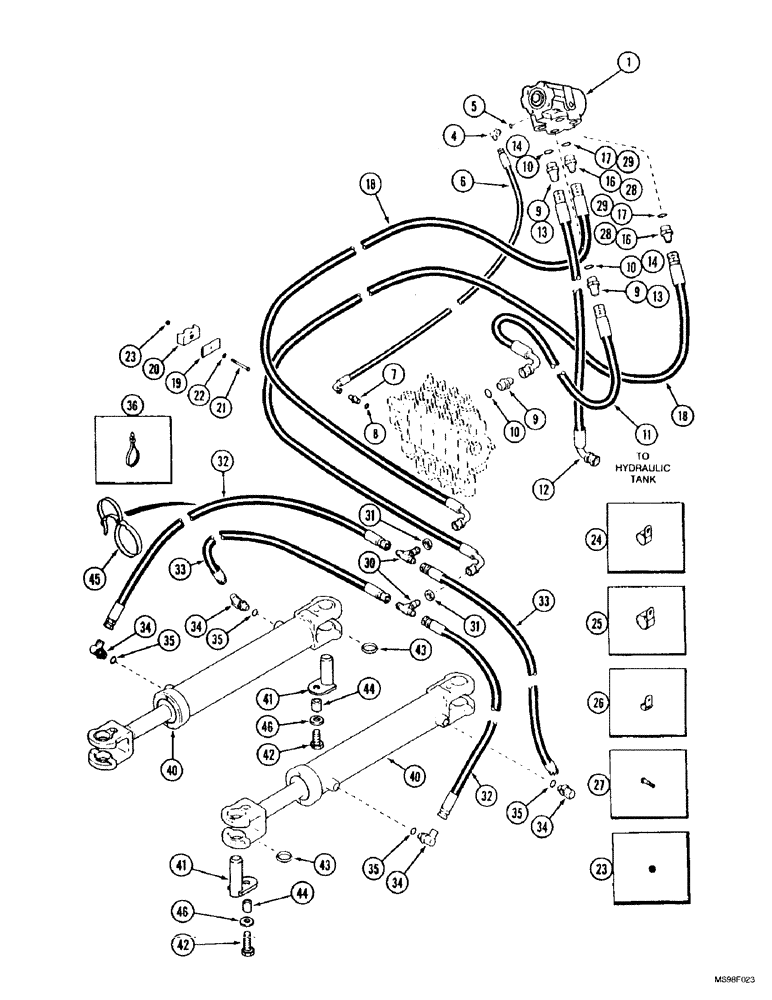 Схема запчастей Case IH 9350 - (5-10) - STEERING SYS. HYD., STEERING CTRL. VALVE TO STEERING CYLINDERS, 9350 TRAC. EXCEPT ROW CROP SPECIAL (05) - STEERING