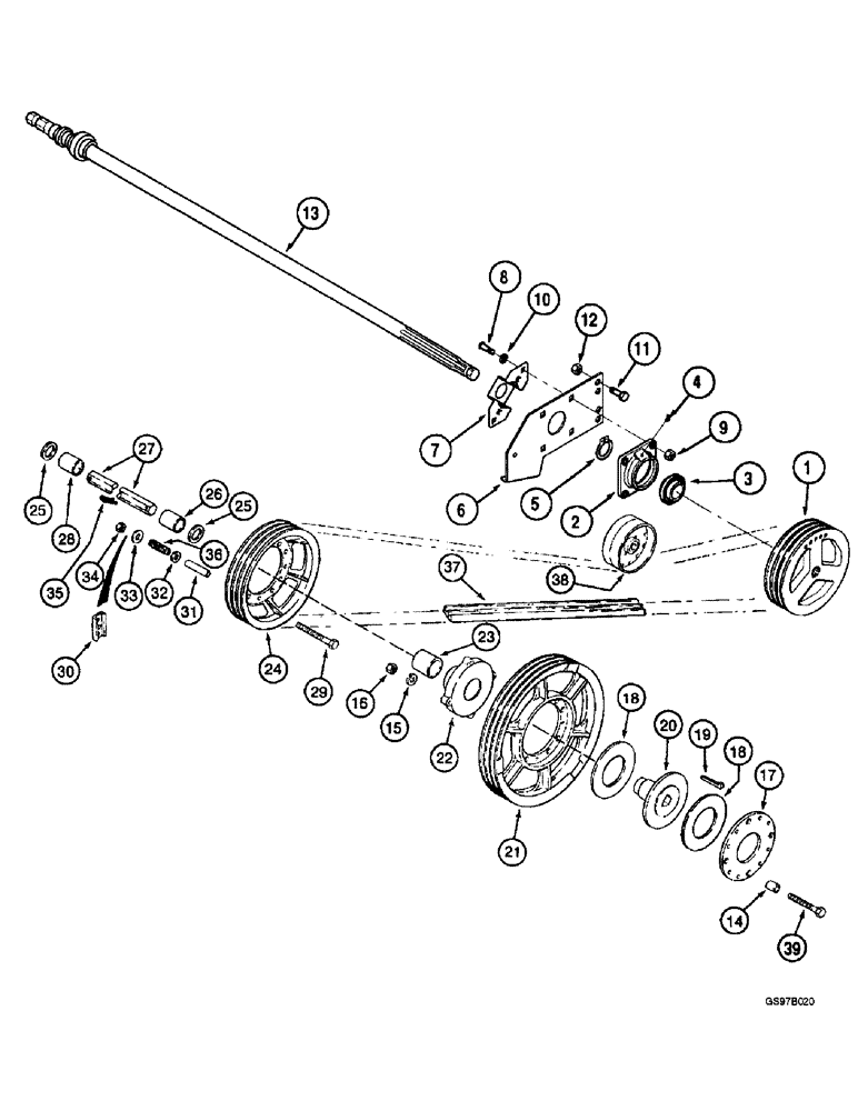 Схема запчастей Case IH 2144 - (9A-27A) - FEEDER, JACKSHAFT DRIVE, COMBINE P.I.N. JJC0173150 AND AFTER (13) - FEEDER