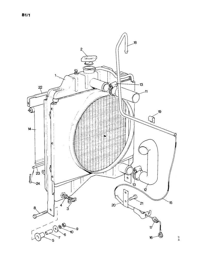 Схема запчастей Case IH 1190 - (B-01) - RADIATOR AND BLIND (02) - COOLING & FUEL SYSTEMS