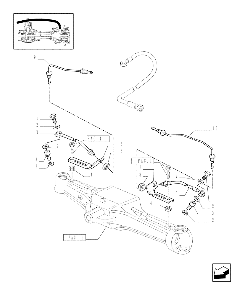 Схема запчастей Case IH JX1070C - (1.40.4/01[02]) - (VAR.324) STANDARD FRONT AXLE W/LOCK, DIFFERENTIAL MEC. W/FRONT BRAKE (40KM/H) - PIPES (04) - FRONT AXLE & STEERING