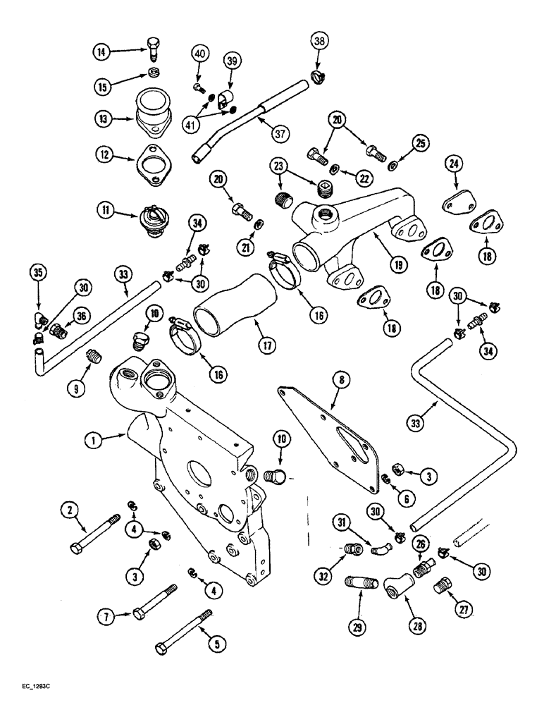 Схема запчастей Case IH 3220 - (2-018) - COOLANT SYSTEM, WATER PUMP CARRIER AND COOLANT MANIFOLD (02) - ENGINE