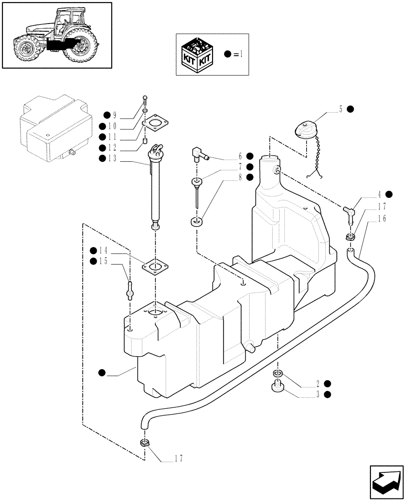 Схема запчастей Case IH JX1100U - (1.14.0/01[01A]) - (VAR.042) FUEL TANK WITH AUXILIARY TANK - MAIN TANK AND RELATED PARTS - D5657 (02) - ENGINE EQUIPMENT