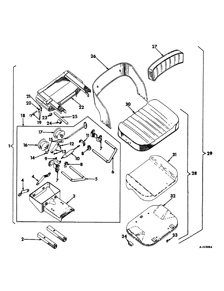 Схема запчастей Case IH 560 - (265) - SEAT AND SUPPORTS, DELUXE VERTICAL ACTING SEAT Seat & Supports