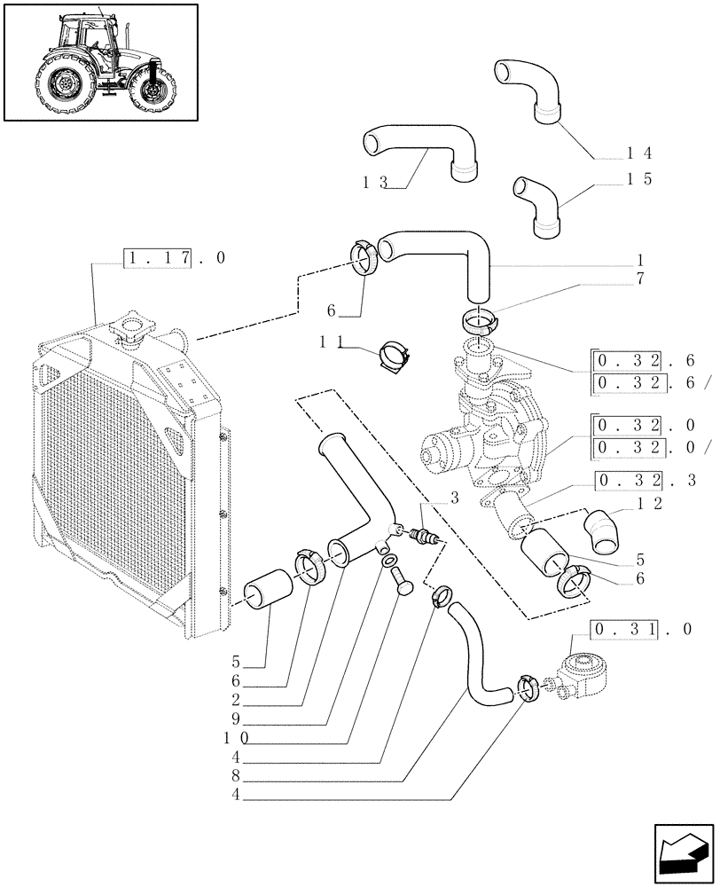 Схема запчастей Case IH JX80 - (1.17.1/01) - (VAR.641-958) AIR CONDITIONING UNIT - RADIATOR HOSES (02) - ENGINE EQUIPMENT