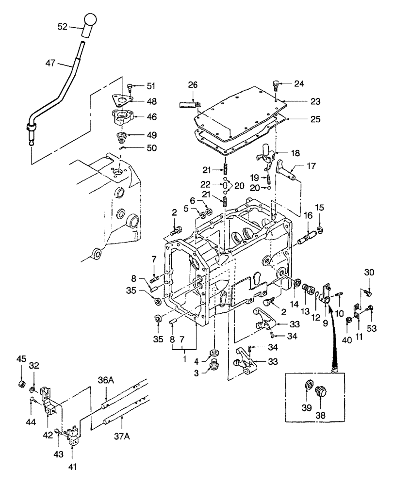 Схема запчастей Case IH D25 - (07C01) - FRONT TRANSMISSION CASE & SHIFTER, W/9 X 3 (03) - TRANSMISSION