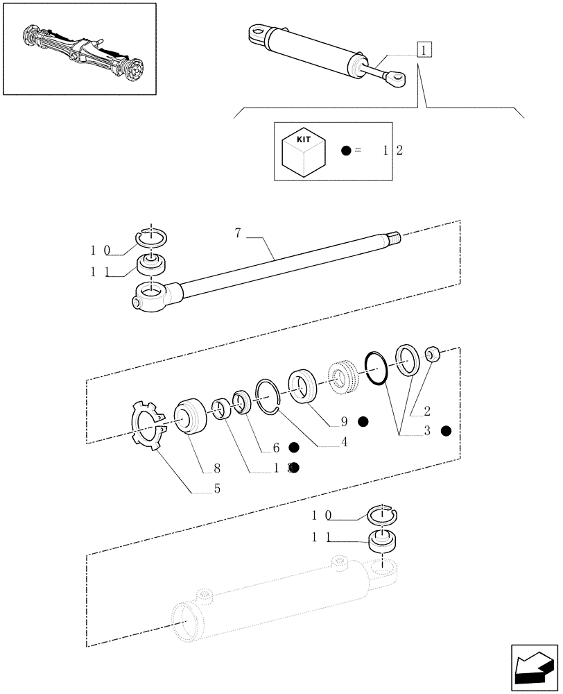 Схема запчастей Case IH JX70 - (1.40. 0/12A[01]) - HYDRAULIC STEERING CYLINDER - BREAKDOWN (04) - FRONT AXLE & STEERING