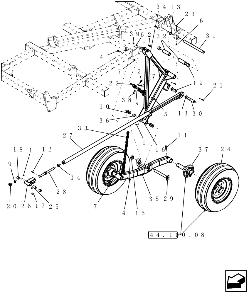 Схема запчастей Case IH 600 - (44.100.07) - WHEEL STANDARD (WING) ASSEMBLY (44) - WHEELS