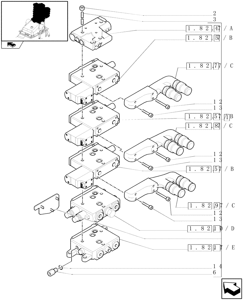 Схема запчастей Case IH MAXXUM 115 - (1.82.7[02]) - 3 ELECTROHYDRAULIC REAR REMOTE CONTROL VALVES - VALVE SECTIONS AND QUICK COUPLERS (07) - HYDRAULIC SYSTEM