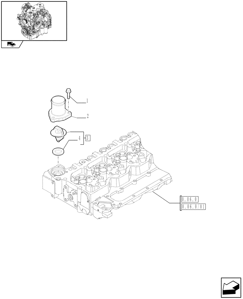 Схема запчастей Case IH MAXXUM 110 - (0.32.6) - THERMOSTAT - ENGINE COOLING SYSTEM (STD + VAR.330003-332115) (01) - ENGINE