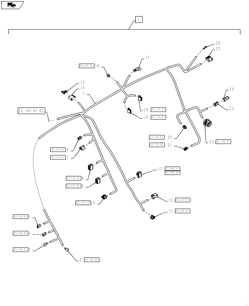 Схема запчастей Case IH TITAN 3530 - (55.100.02[03]) - MAIN CAB HARNESS (55) - ELECTRICAL SYSTEMS