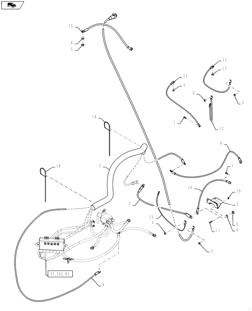 Схема запчастей Case IH TITAN 3030 - (55.302.04) - ELECTRICAL CABLES FRAME, AND ENGINE (55) - ELECTRICAL SYSTEMS