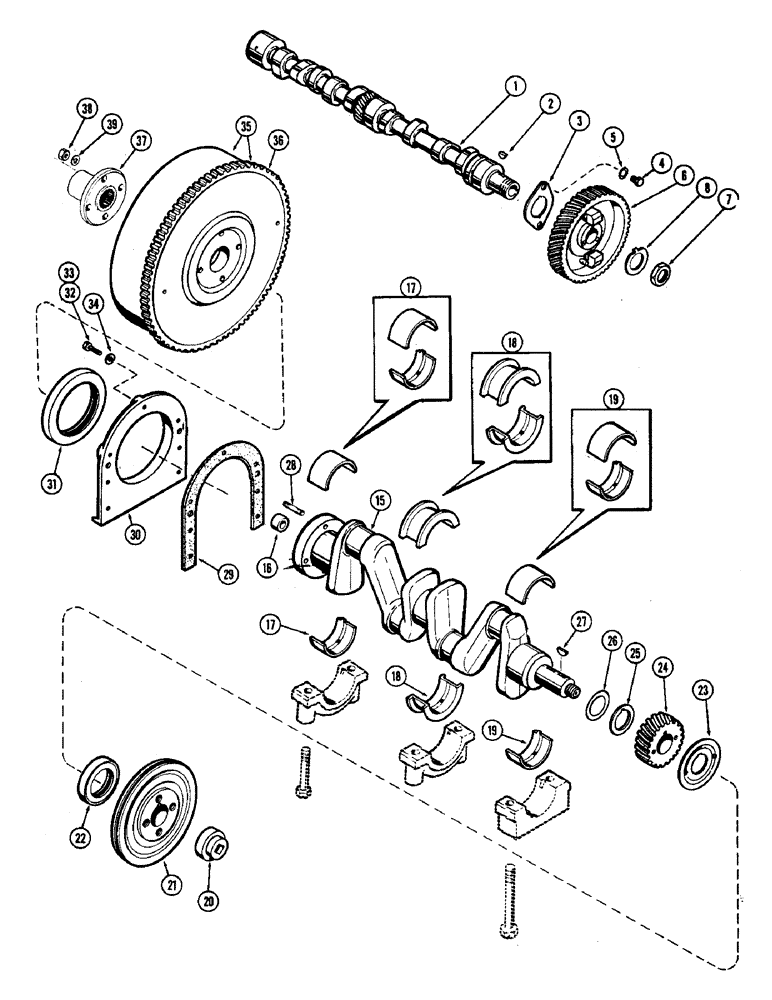 Схема запчастей Case IH 950 - (014) - CAMSHAFT, CRANKSHAFT AND FLYWHEEL 