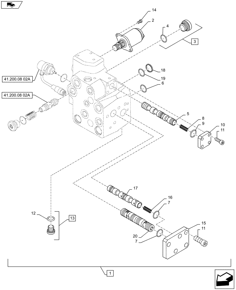 Схема запчастей Case IH PUMA 160 - (41.200.08[01A]) - VALVE - BREAKDOWN - D7113 (41) - STEERING