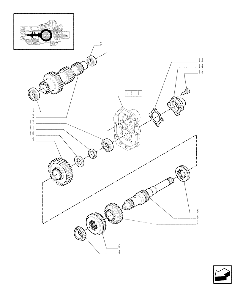 Схема запчастей Case IH MXU125 - (1.32.1/01) - (VAR.121) TRANSMISSION 24X24 (SHUTTLE 40 KM/H) WITH HI-LO / CENTRAL REDUCTION GEARS (03) - TRANSMISSION