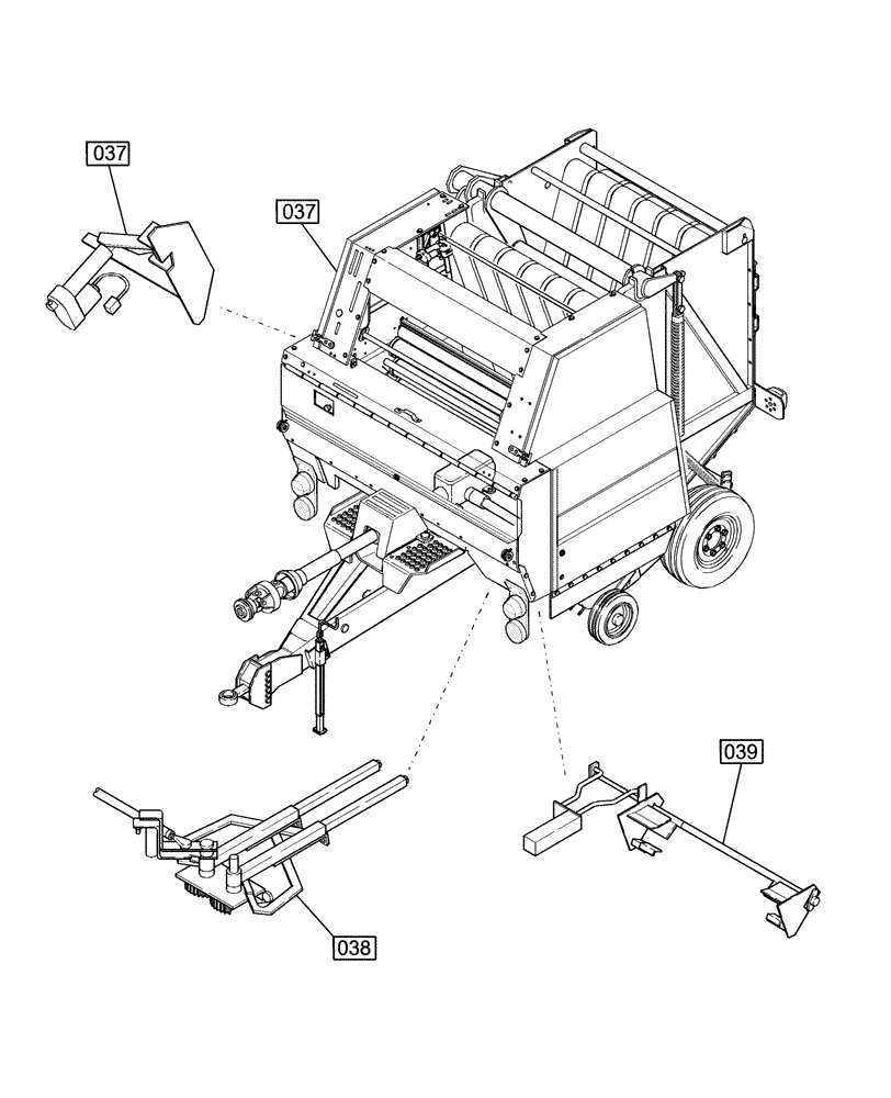 Схема запчастей Case IH RBX451 - (INDEX[9]) - PICTORIAL INDEX, ELECTRIC TWINE WRAP, FIG. 037 - 039 (00) - GENERAL & PICTORIAL INDEX