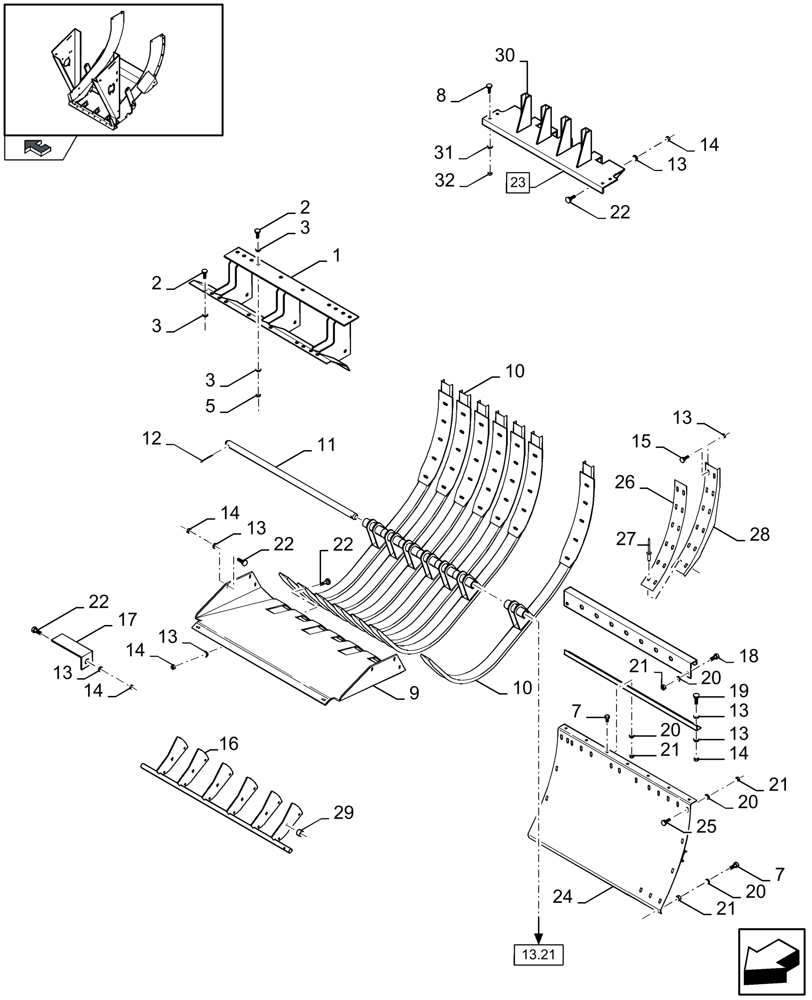 Схема запчастей Case IH LB333P - (13.22[01]) - FEED CHAMBER, GUIDE (13) - FEEDER