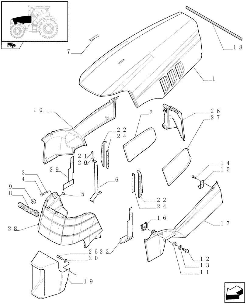 Схема запчастей Case IH PUMA 180 - (1.83.0[01]) - HOOD - HOOD (08) - SHEET METAL