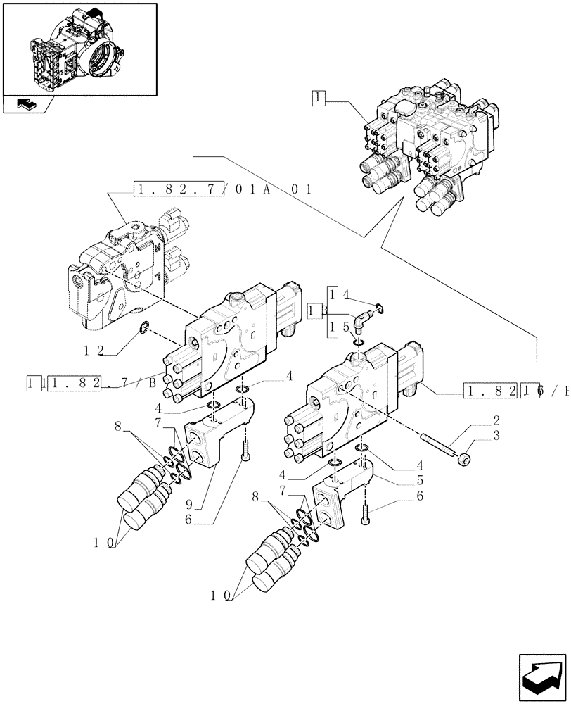 Схема запчастей Case IH PUMA 210 - (1.82.7/01A[02]) - REAR ELECTRONIC REMOTE CONTROL VALVES WITH 4 ELEMENTS - BREAKDOWN (07) - HYDRAULIC SYSTEM