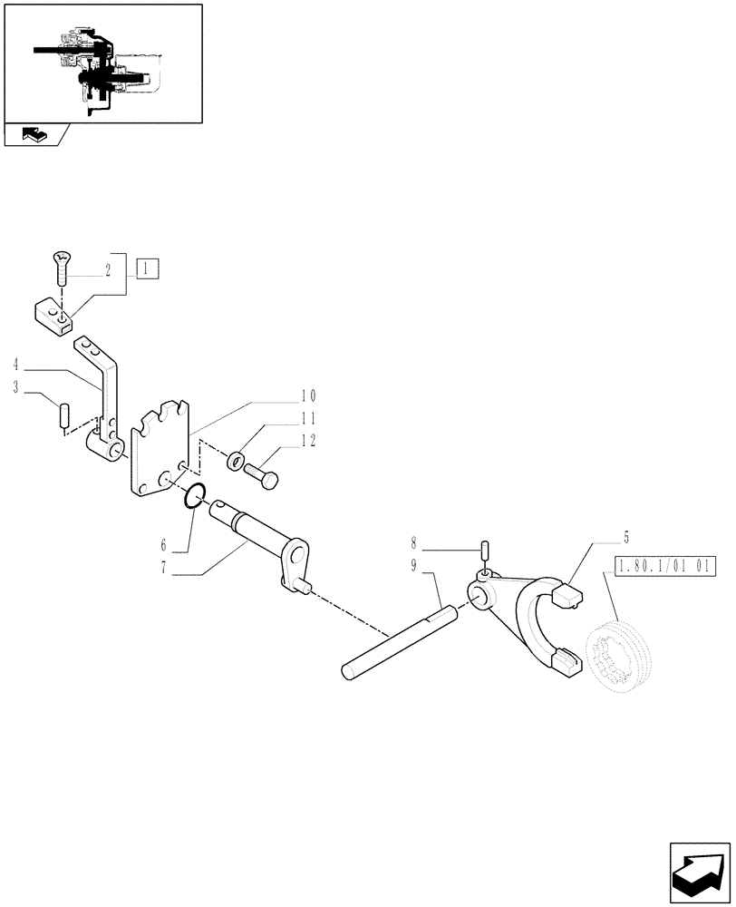 Схема запчастей Case IH FARMALL 95N - (1.80.1/01[02]) - POWER TAKE-OFF (540-540E RPM) LESS GROUND SPEED - COUPLING LEVER AND FORK (VAR.333804) (07) - HYDRAULIC SYSTEM