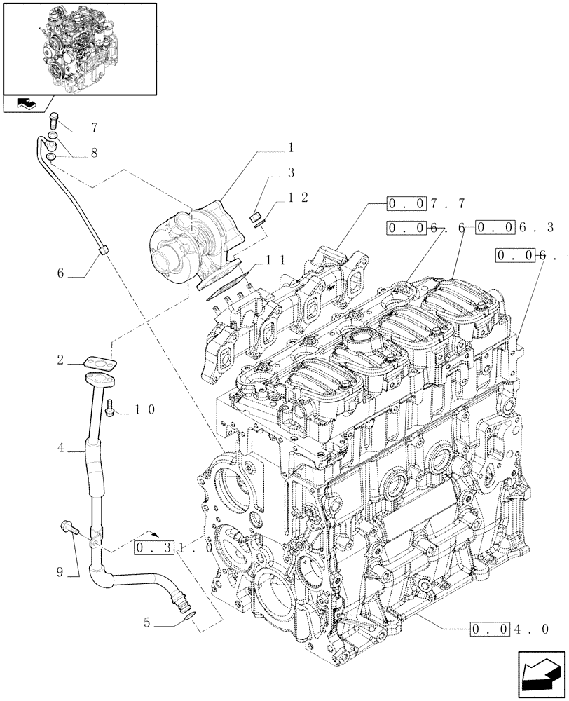 Схема запчастей Case IH FARMALL 85N - (0.24.0) - TURBOCHARGER (01) - ENGINE