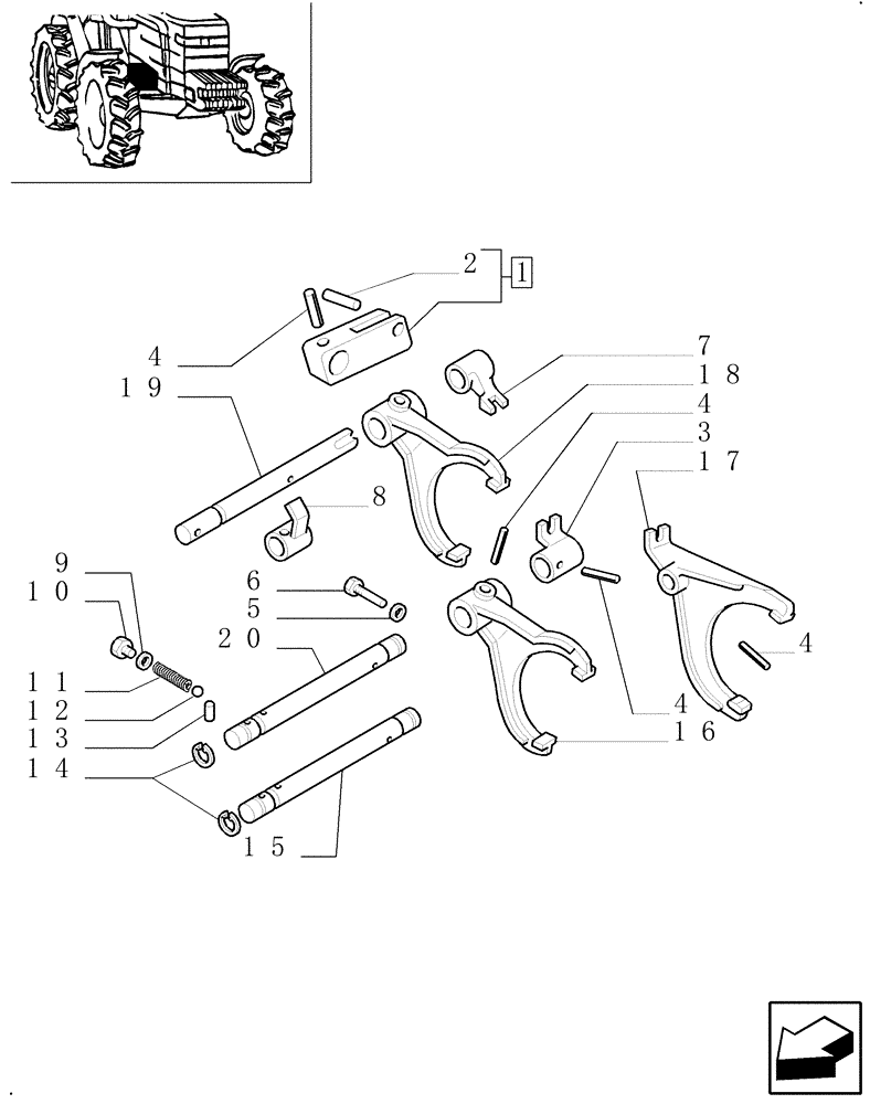 Схема запчастей Case IH MXM120 - (1.29.0[01]) - MECHANICAL GEAR BOX 20X16 (40 KM/H) / INTERNAL SHIFTING CONTROLS (03) - TRANSMISSION