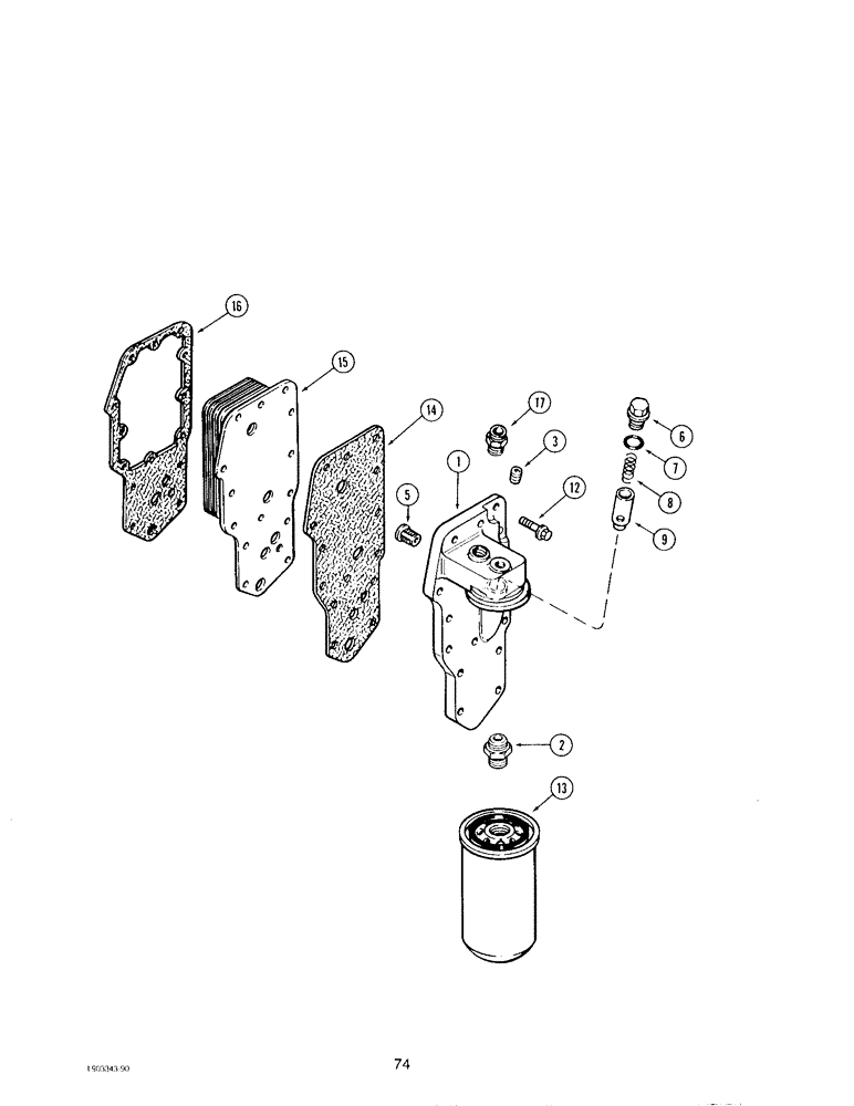 Схема запчастей Case IH 4390T - (074) - OIL FILTER AND COOLER, 4-390 AND 4T-390 ENGINES 