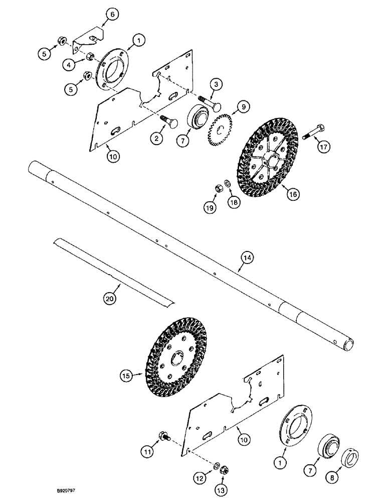 Схема запчастей Case IH 1644 - (9C-08) - CLEANING FAN, SHAFT AND SUPPORTS (15) - BEATER & CLEANING FANS