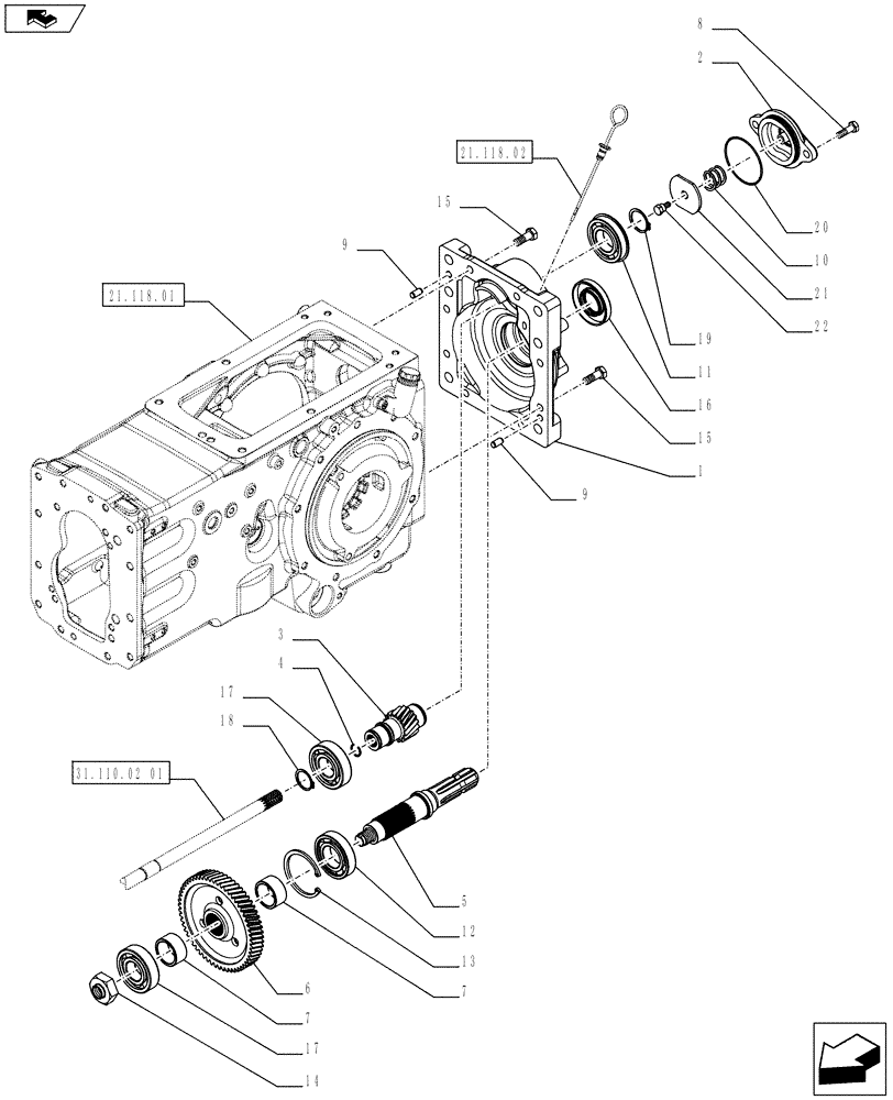 Схема запчастей Case IH FARMALL 75C - (31.110.02[02]) - POWER TAKE-OFF (540 RPM) - COVER, SHAFTS AND GEARS (31) - IMPLEMENT POWER TAKE OFF