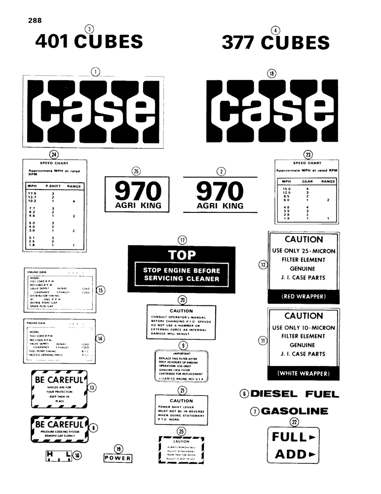 Схема запчастей Case IH 970 - (288) - DECALS, STANDARD, 1ST USED TRAC. SER. NO. 8675001 (09) - CHASSIS/ATTACHMENTS