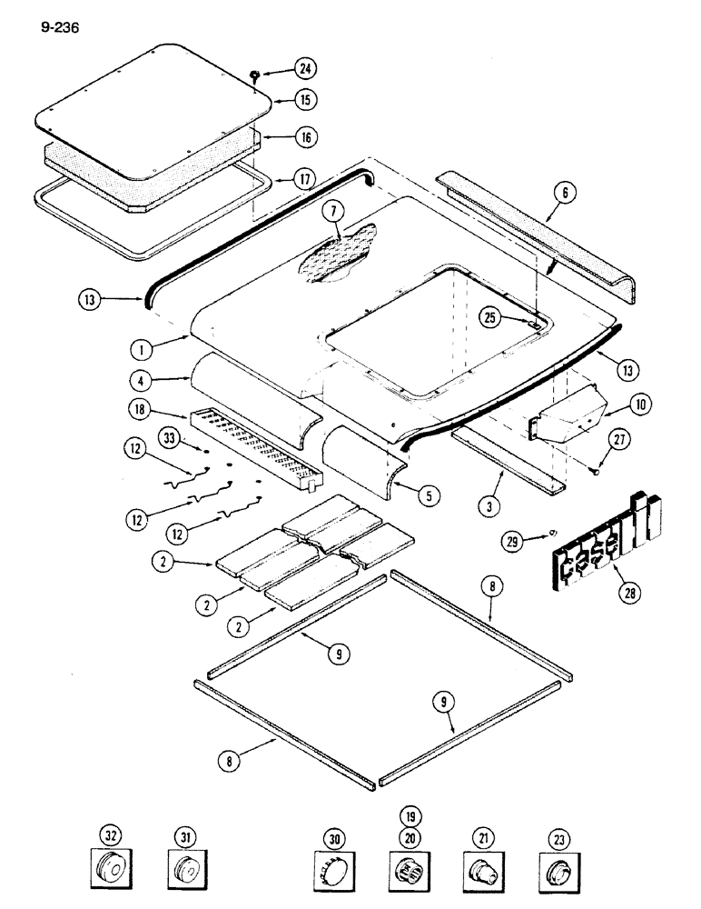 Схема запчастей Case IH 1620 - (9-236) - CAB ROOF ASSEMBLY (10) - CAB & AIR CONDITIONING