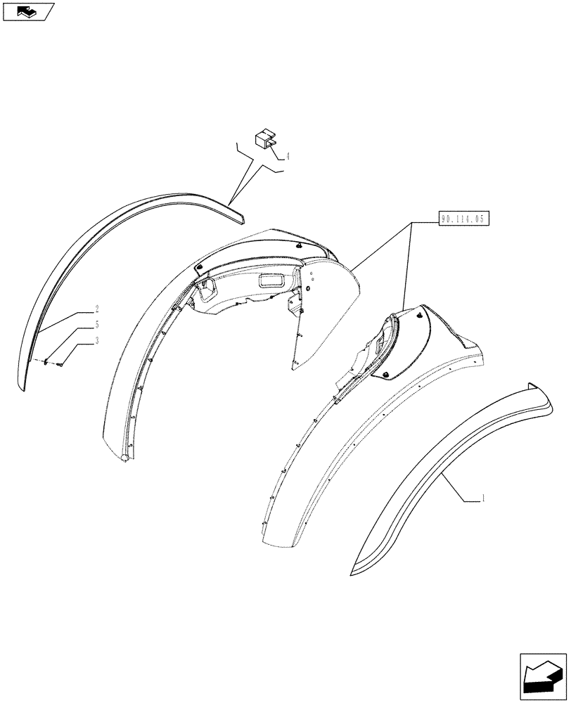 Схема запчастей Case IH FARMALL 75C - (90.114.0502) - WRAP AROUND TYPE EXTENSIONS FOR REAR FENDERS - W/CAB (VAR.332493) (90) - PLATFORM, CAB, BODYWORK AND DECALS