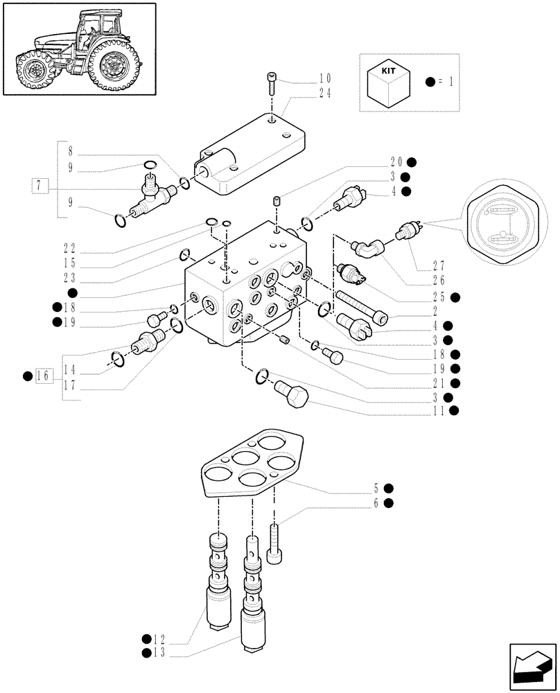 Схема запчастей Case IH MXU125 - (1.80.7/03[02]) - (VAR.100/2) 4WD - CREEPER TRANSMISSION FOR TRANSMISSION 16X16 - CONTROL VALVE AND RELEVANT PARTS (07) - HYDRAULIC SYSTEM