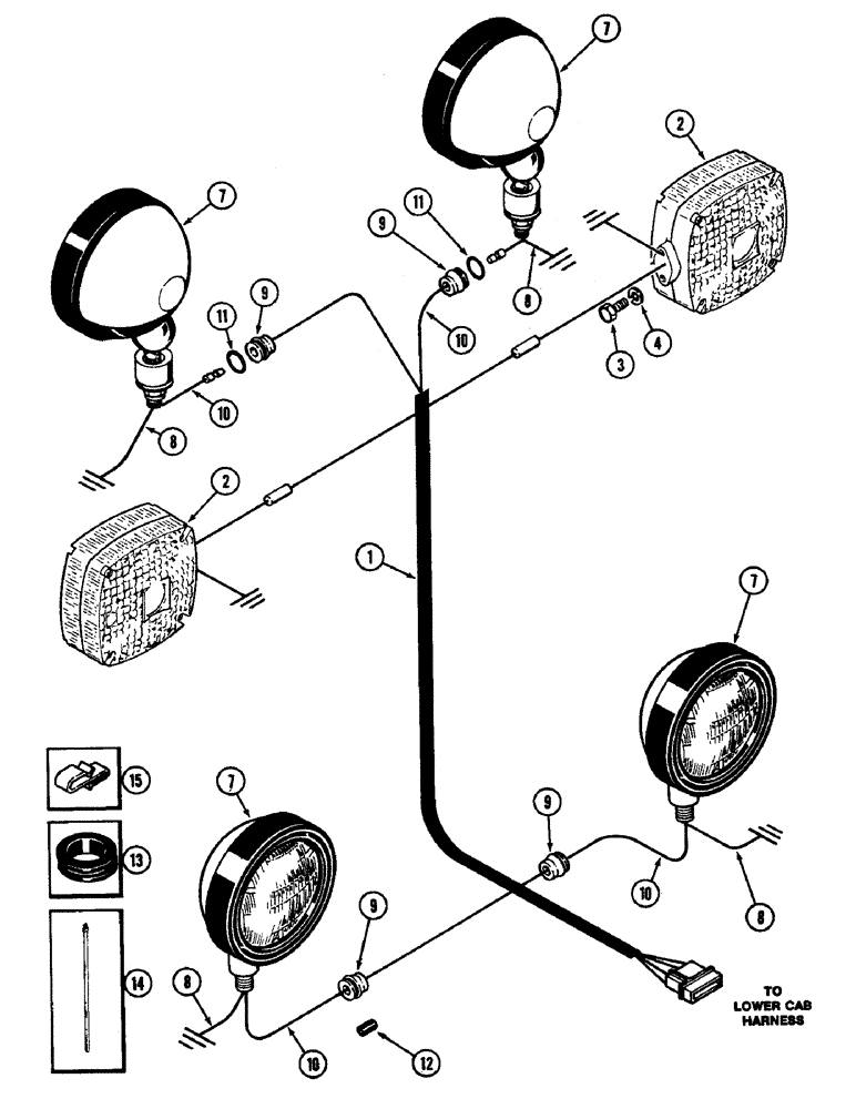 Схема запчастей Case IH 4890 - (4-088) - CAB MOUNTED LAMPS AND WIRING (04) - ELECTRICAL SYSTEMS