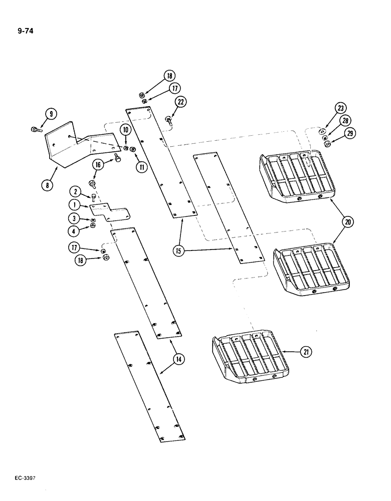 Схема запчастей Case IH 1896 - (9-074) - STEPS, ALUMINIUM TYPE, PRIOR TO P.I.N. 17895800 (09) - CHASSIS/ATTACHMENTS