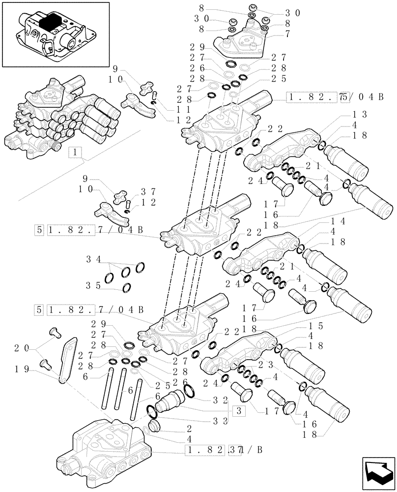 Схема запчастей Case IH MAXXUM 110 - (1.82.7/04A) - 3 REMOTE VALVE & RELATED PARTS (VAR.330851) (07) - HYDRAULIC SYSTEM