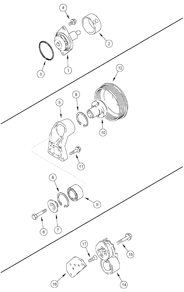 Схема запчастей Case IH 3150 - (03-007) - WATER PUMP, BELT TENSIONER AND FAN BELT (01) - ENGINE