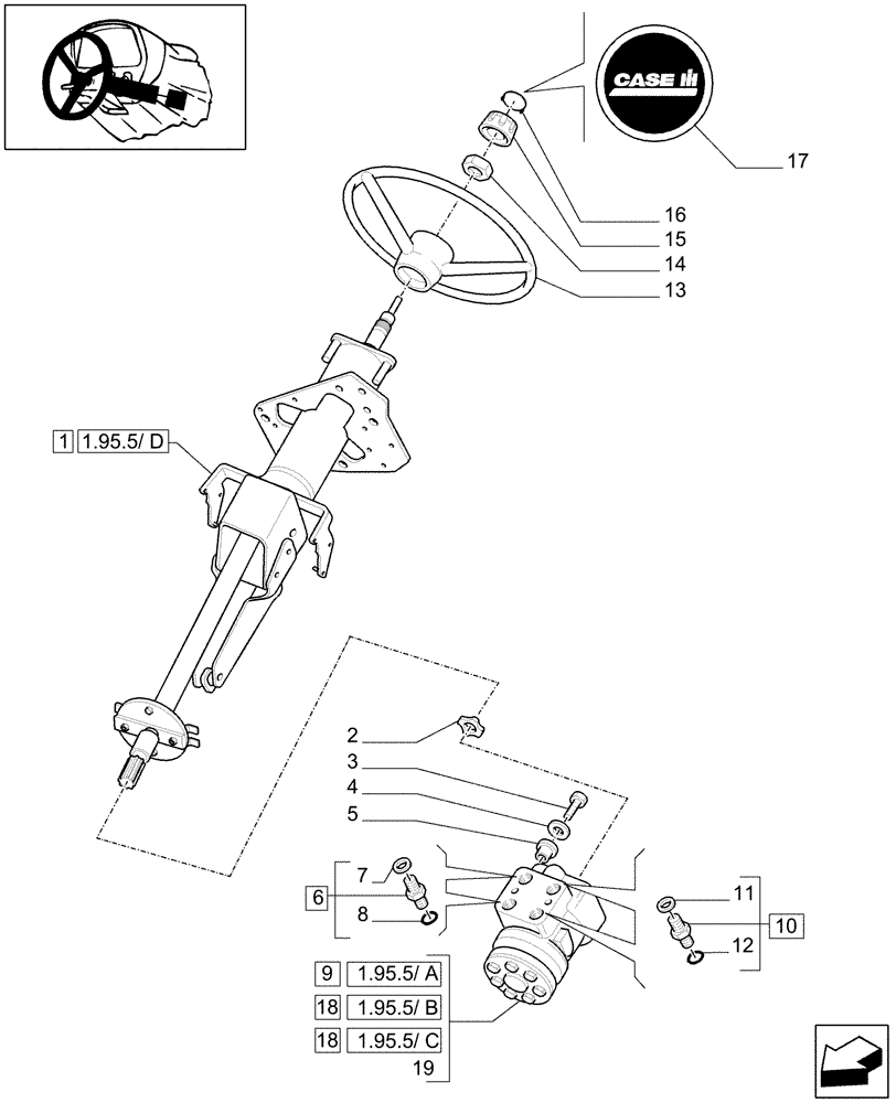 Схема запчастей Case IH MAXXUM 110 - (1.95.5/01[01A]) - HYDROSTATIC STEERING WHEEL AND STEERING COLUMN - D6099 (10) - OPERATORS PLATFORM/CAB