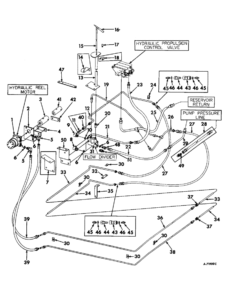 Схема запчастей Case IH 503 - (222) - HYDRAULIC REEL DRIVE DIAGRAM, FOR MACHINES EQUIPPED WITH IH REEL (35) - HYDRAULIC SYSTEMS