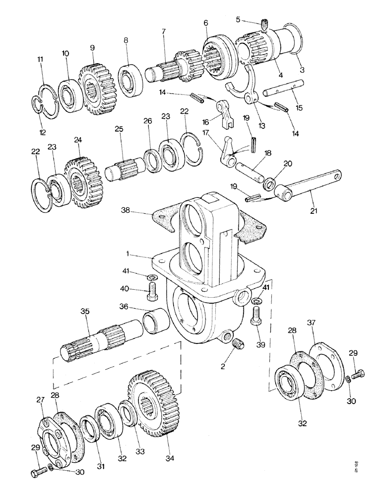 Схема запчастей Case IH 1490 - (D23-1) - TRANSFER GEARBOX, CARRARO AXLE, MFD MODEL (03) - POWER TRAIN