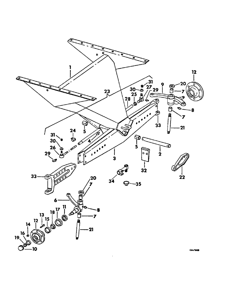 Схема запчастей Case IH 715 - (14-02) - SUSPENSION, GUIDE WHEEL AXLE, SUPPORT AND TIE ROD, ADJUSTABLE AXLE Suspension